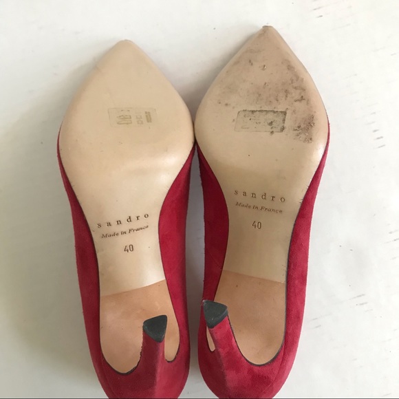 Sandro Paris red suede pump heels Sz EU 39 - Picture 10 of 16